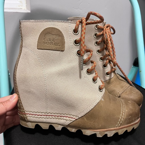 Sorel Women's Tan and Cream Wedge Boots - Picture 3 of 11